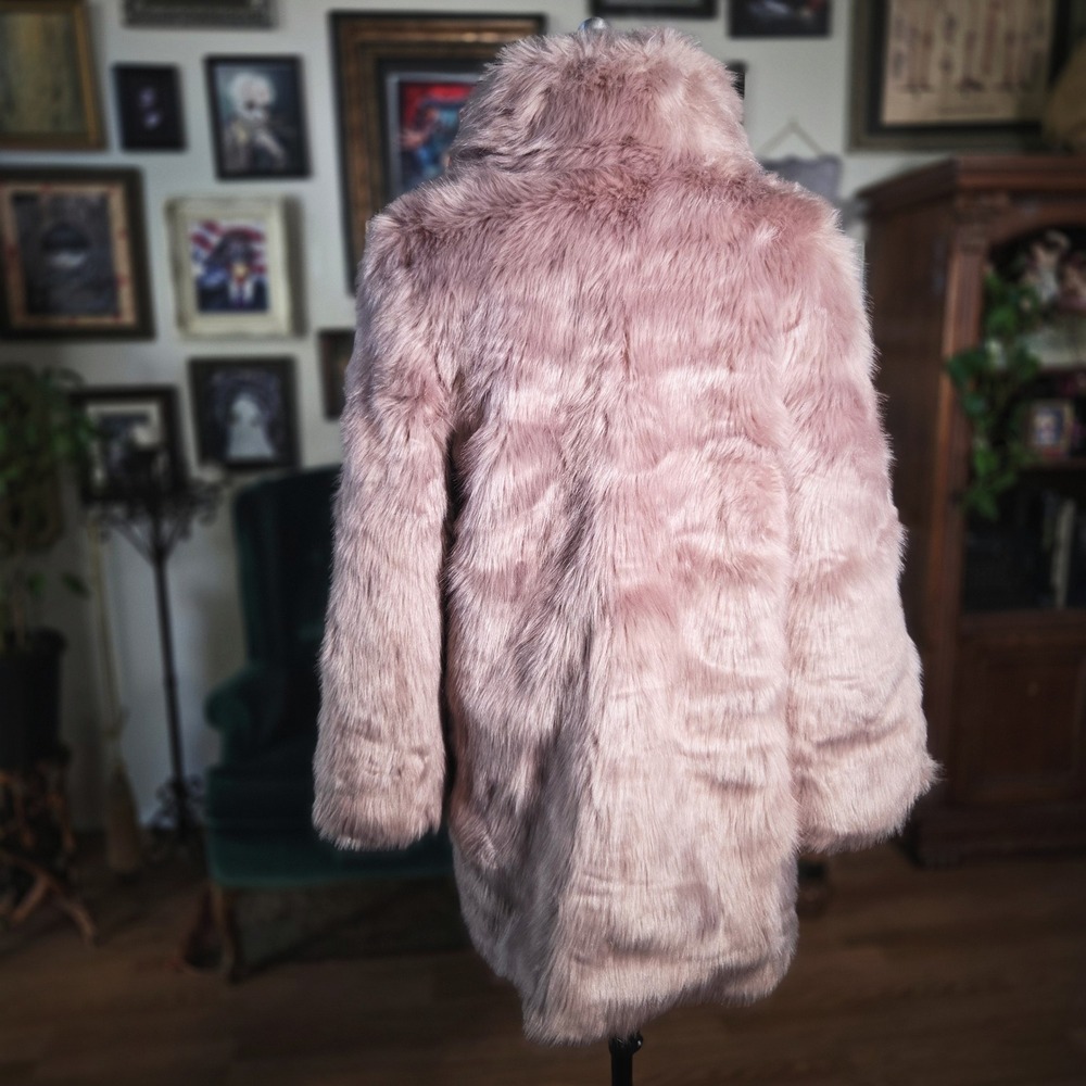 Express Womens Dusty Rose Pink Faux Fur Coat Jacket Mid-Length Glam Winter Chic - Picture 4 of 6